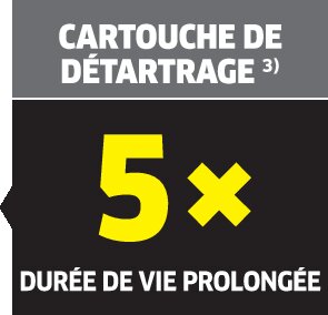 ³⁾ Facteur d'allongement minimal de la durée de vie du produit sur la base de tests internes avec une dureté de l'eau de 20 °dH et une dureté temporaire de 15 °dH.